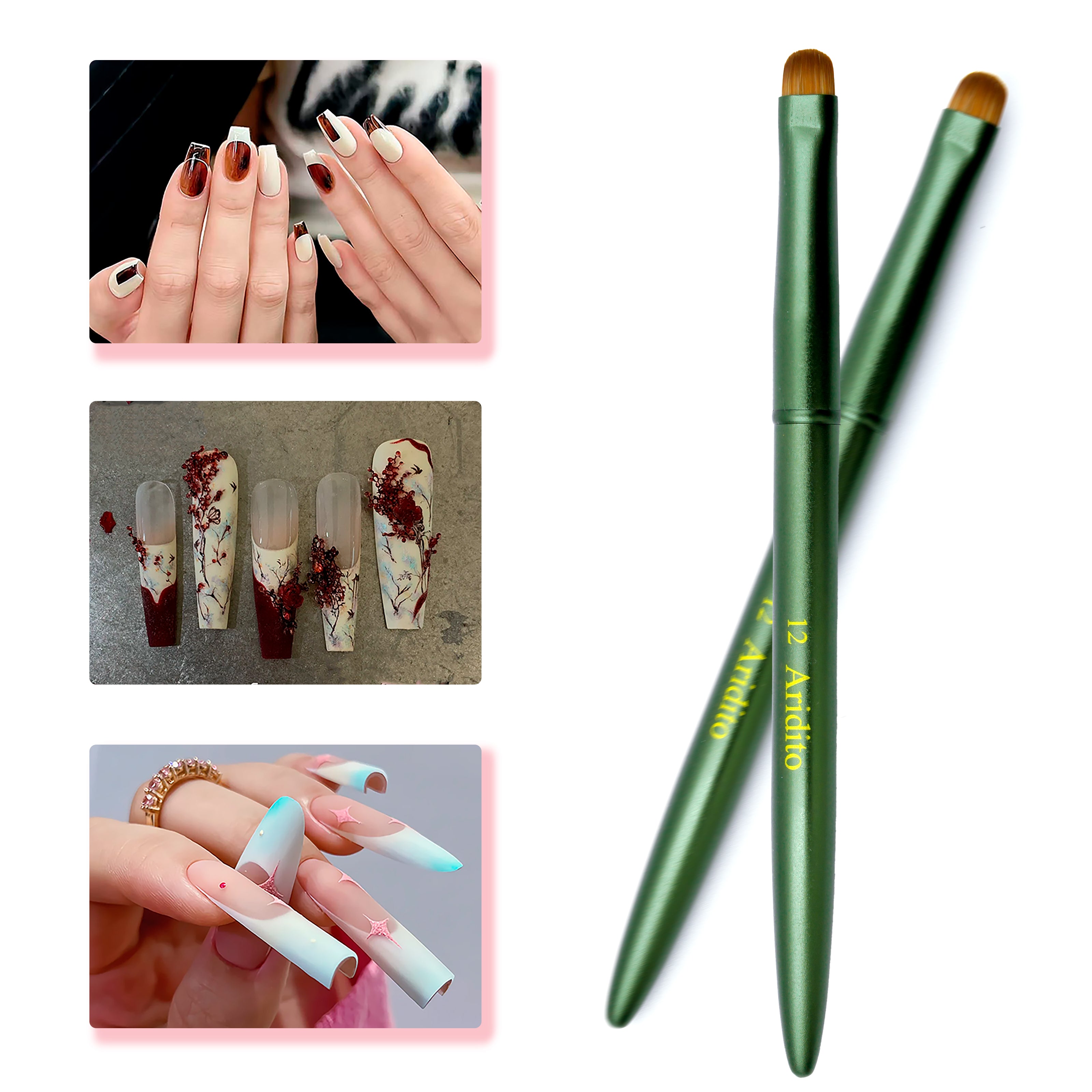 Green Metal French Nail Brush Set (4Pcs)
