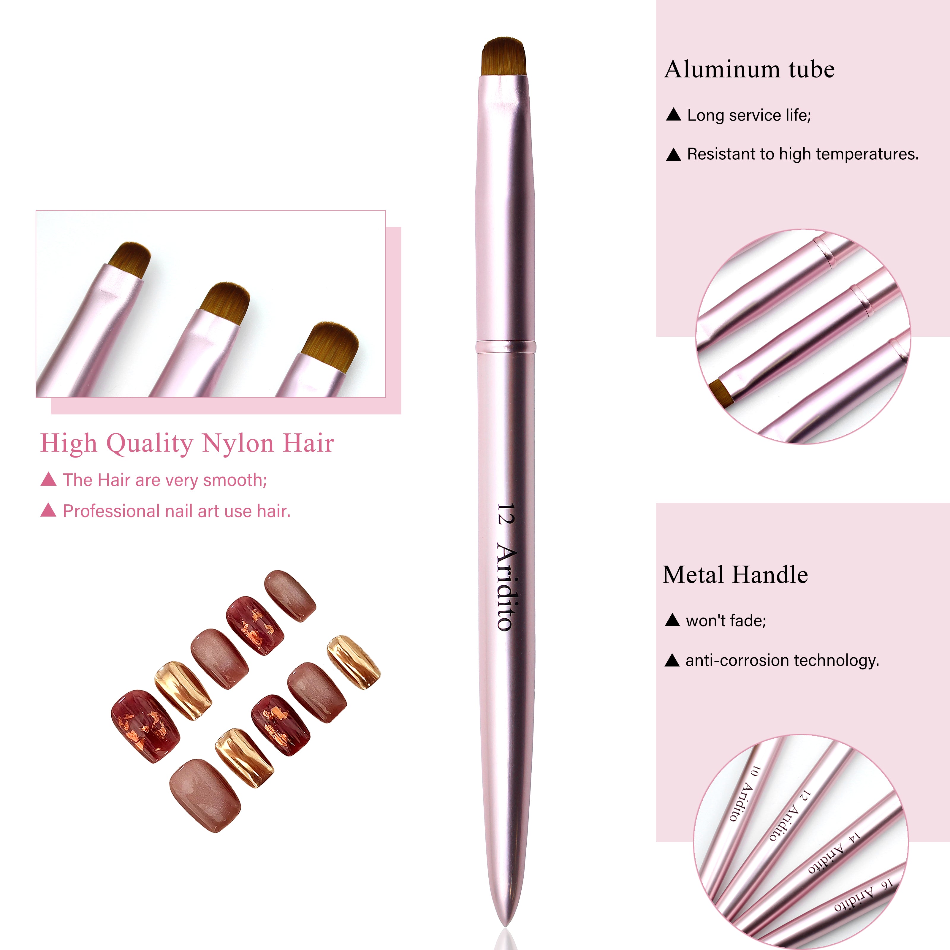 Pink Metal French Nail Brush Set(4Pcs)